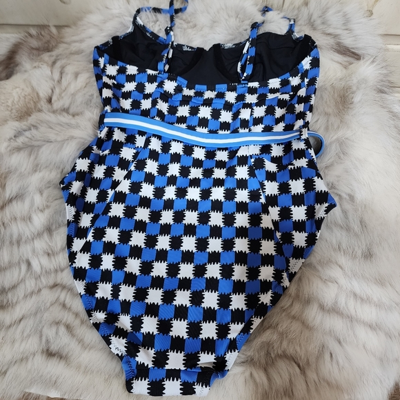 NWT SOLID & STRIPED Spencer One Piece Blue & White Knit Check Bathing Suit - Picture 4 of 7